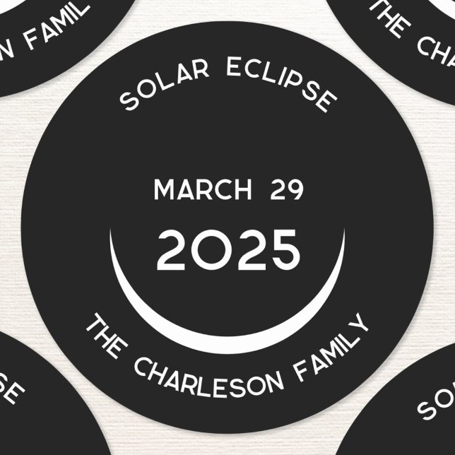 Solar Eclipse 2025 Personalized Classic Round Sticker (Partial Solar Eclipse March 29 2025 personalized sticker)