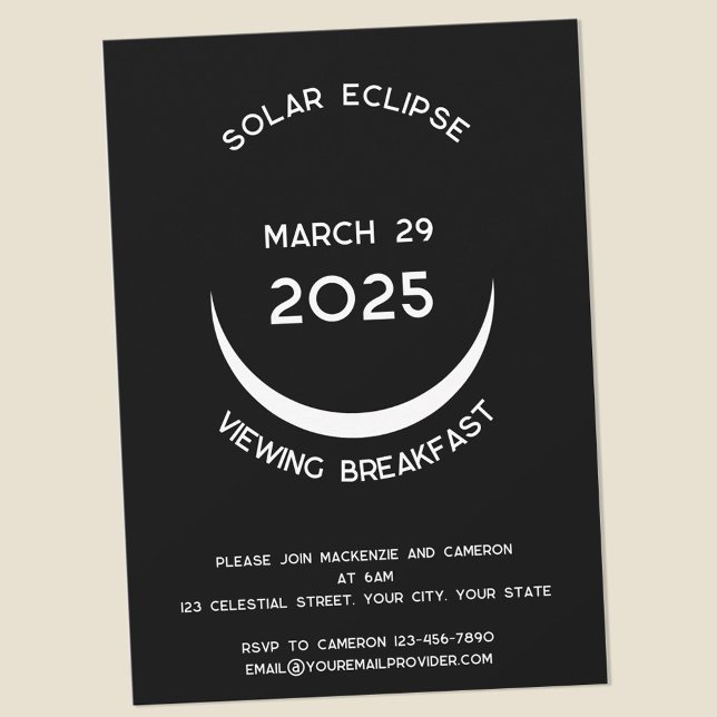 Solar Eclipse 2025 Viewing Party Invitation (Partial Solar Eclipse March 29 2025 personalized viewing party breakfast invitaion with custom text)