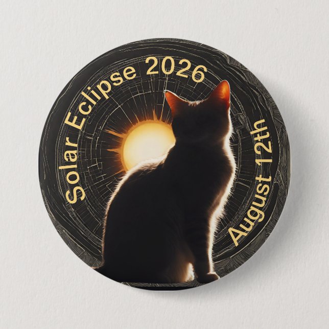 Solar Eclipse 2026 sun cat Button (Front)
