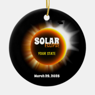 Solar Eclipse 3/29/2025 Custom Text Ceramic Ornament