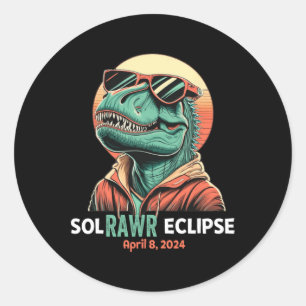 Solar Eclipse April 8 2024 Eclipse Kids Boys Trex Classic Round Sticker