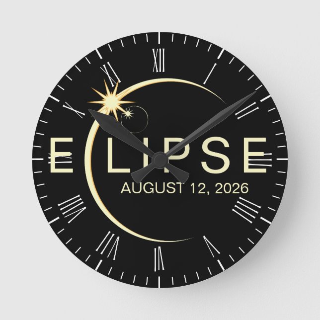 Solar Eclipse Astronomy Event 2026 Round Clock (Front)