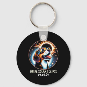 Solar Eclipse Beagle Wearing Glasses Pet April 8 2 Keychain