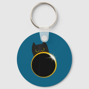 Solar Eclipse Black Cat Lover Keychain