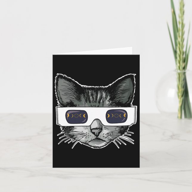 Solar Eclipse Cat Wearing Solar Eclipse Glasses  Card (Front)