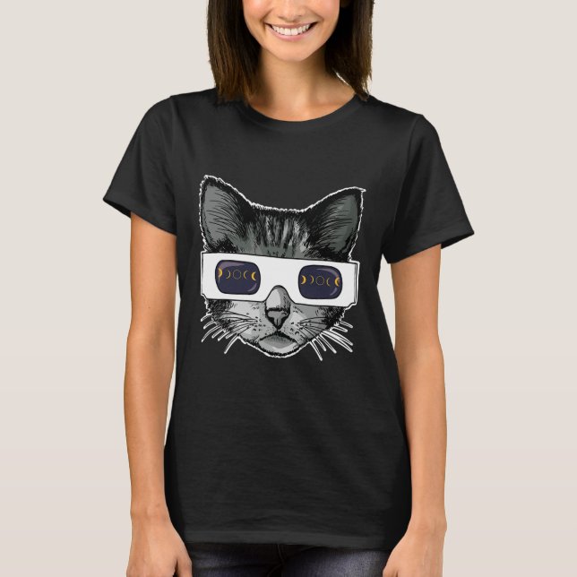 Solar Eclipse Cat Wearing Solar Eclipse Glasses  T-Shirt (Front)