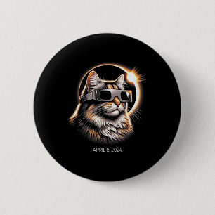 Solar Eclipse Cat Wearing Solar Eclipse Gles Button