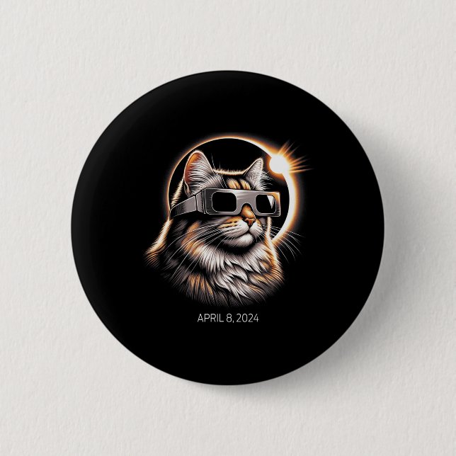 Solar Eclipse Cat Wearing Solar Eclipse Gles  Button (Front)