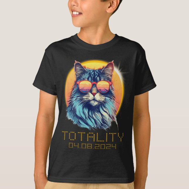 Solar Eclipse Cat Wearing Solar Eclipse Gles  T-Shirt (Front)