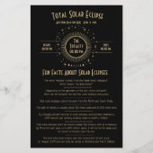 Solar Eclipse Celestial Stars Black Fun Fact Sheet (Front)