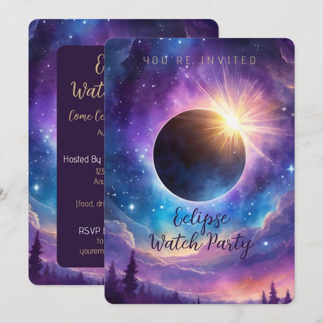 Solar Eclipse & Celestial Stars Cosmic Sky Custom Invitation (Front/Back)