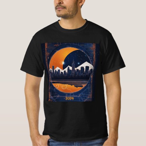 Solar Eclipse Cityscape Hills 2024 Add Name Mens T_Shirt