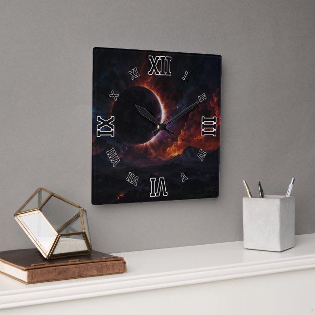 Solar Eclipse Cosmic Masterpiece Xzendor7 AI Art Square Wall Clock (Office)