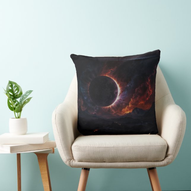 Solar Eclipse Cosmic Masterpiece Xzendor7 AI Art Throw Pillow (Chair)