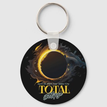 Solar Eclipse Gift 2024 Your City State Black  Keychain by BarbsPrintStore at Zazzle