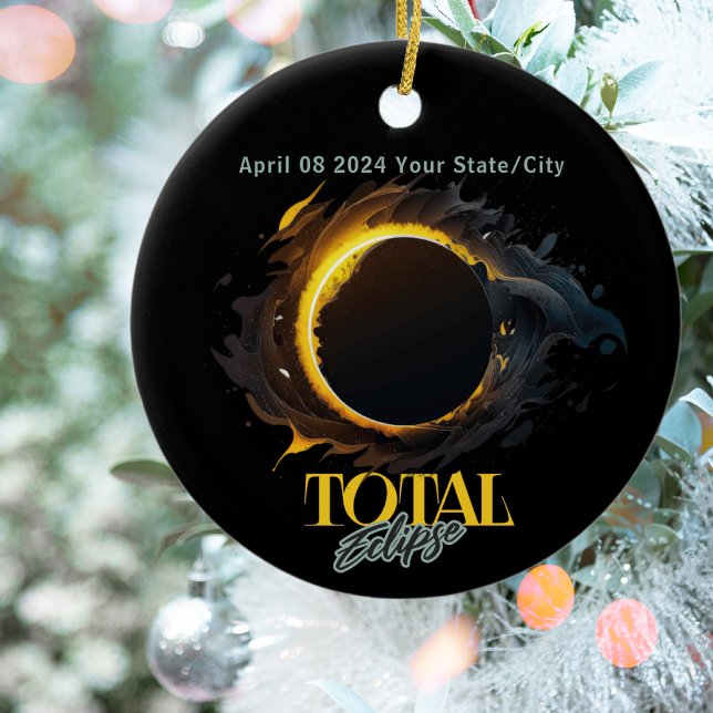 Solar Eclipse Gift 2026 Your City State Black  Ceramic Ornament (Creator Uploaded)