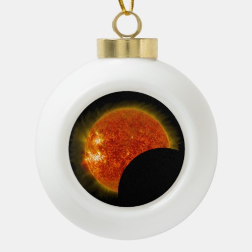 Solar Eclipse in Progress Ceramic Ball Christmas Ornament