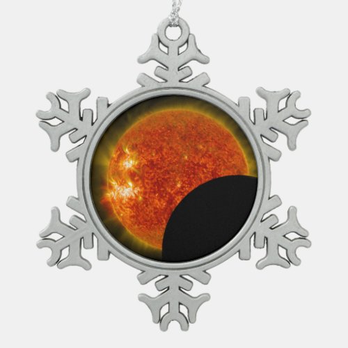 Solar Eclipse in Progress Snowflake Pewter Christmas Ornament