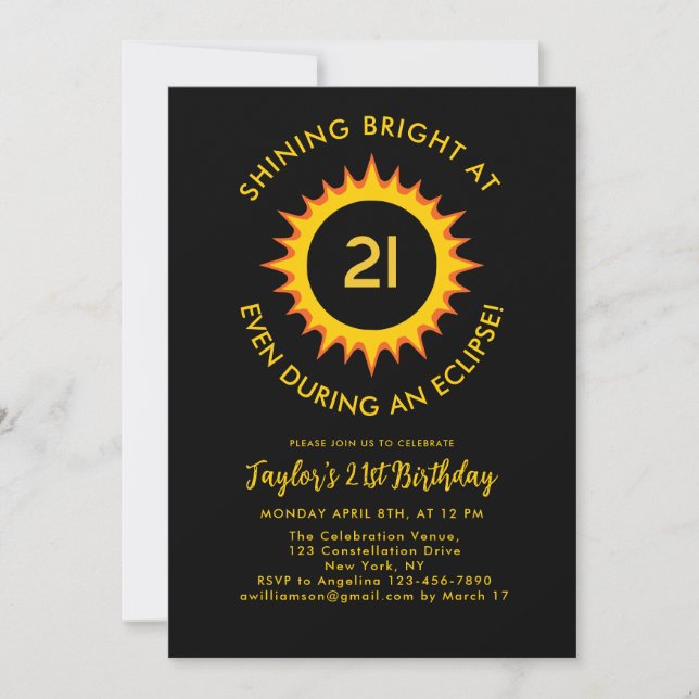 Solar Eclipse March 29 2025 | 21st Birthday Party Invitation (Front)