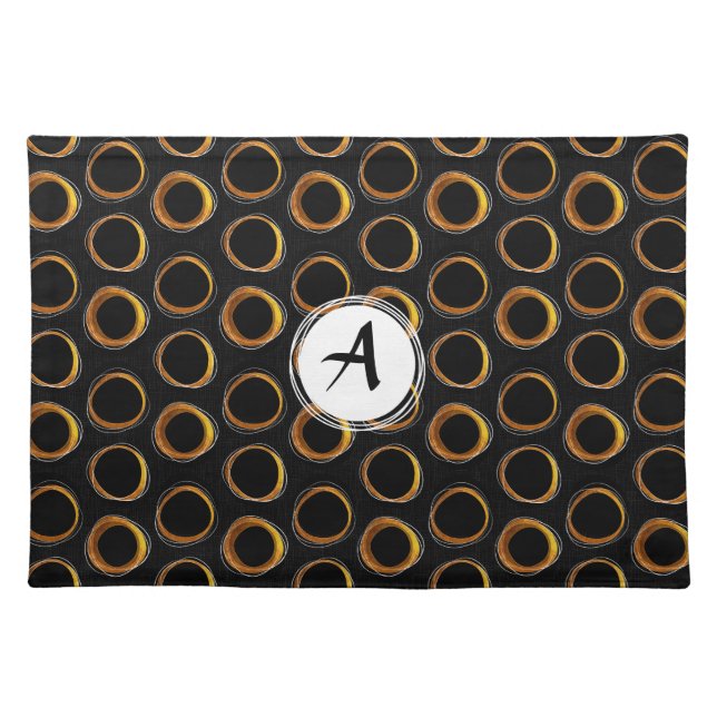 Solar Eclipse Mid-Century Modern Black & Gold Cloth Placemat (Front)