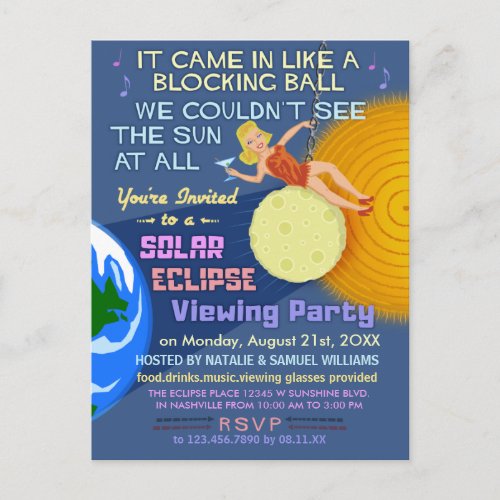 Solar Eclipse Party Funny Retro Sun Viewing 2017 Invitation Postcard