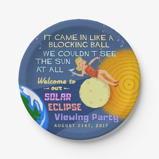 Solar Eclipse Party Funny Retro Sun Viewing 2017 Paper Plates (Front)
