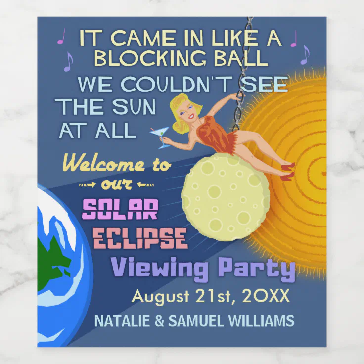 Solar Eclipse Party Funny Retro Sun Viewing 2017 Wine Label | Zazzle