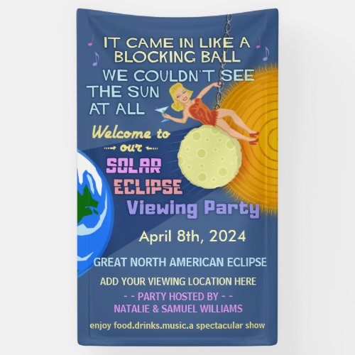 Solar Eclipse Party Funny Retro Sun Viewing 2024 Banner