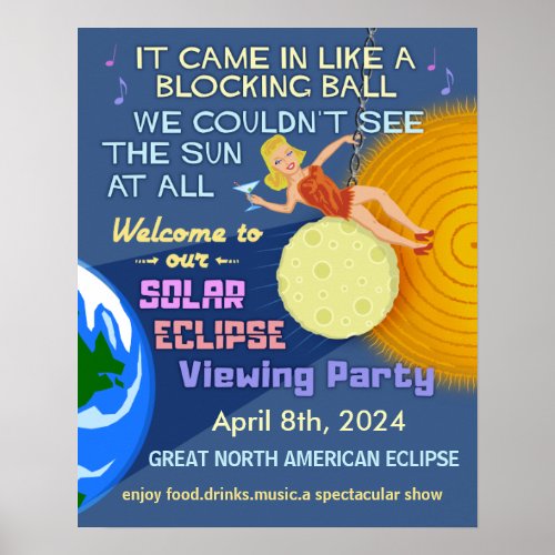 Solar Eclipse Party Funny Retro Sun Viewing 2024 Poster