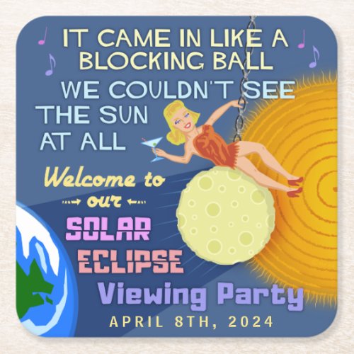Solar Eclipse Party Funny Retro Sun Viewing 2024 Square Paper Coaster