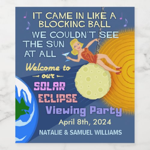 Solar Eclipse Party Funny Retro Sun Viewing 2024 Wine Label
