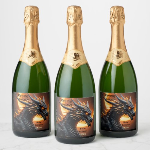Solar Eclipse Raging Dragon Customize Set of 6 Sparkling Wine Label