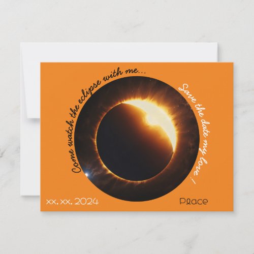 solar eclipse realistic black orange white holiday card