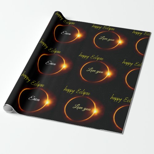 solar eclipse realistic black yellow white wrapping paper