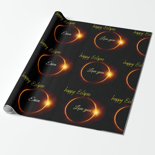 solar eclipse realistic black yellow white wrapping paper (Unrolled)
