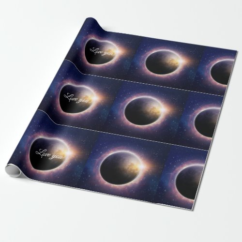 solar eclipse realistic blue white wrapping paper