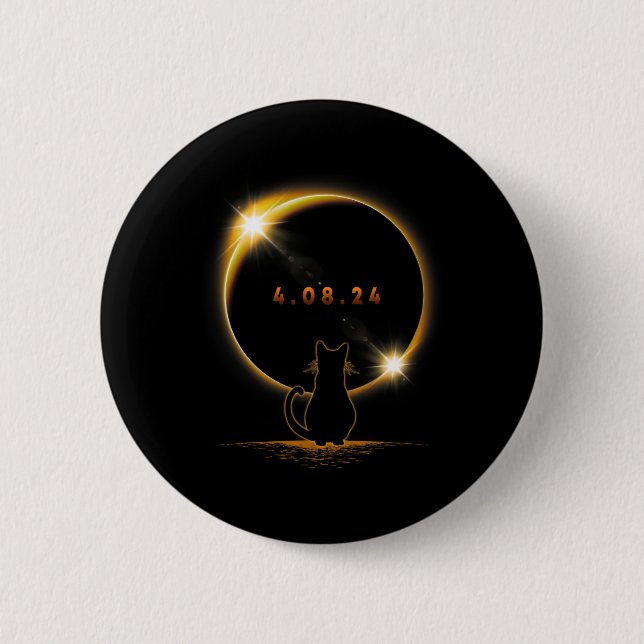 Solar Eclipse T Cat Wearing Solar Eclipse Glasses  Button (Front)