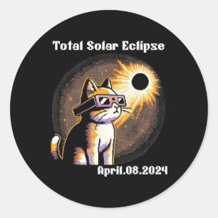 Solar Eclipse Tee 2024 Cat Wearing Solar Eclipse G Classic Round Sticker