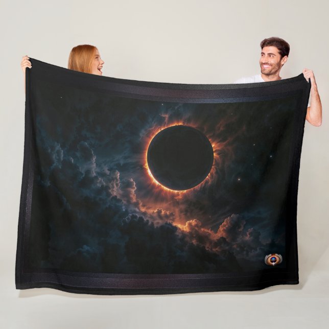 Solar Eclipse That Inspires Awe AI Art by Xzendor7 Fleece Blanket (In Situ)