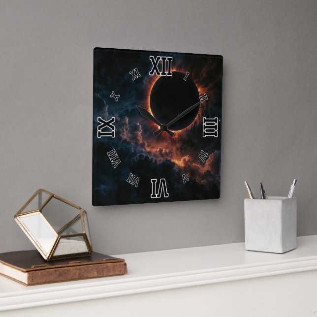 Solar Eclipse That Inspires Awe AI Art by Xzendor7 Square Wall Clock (Office)