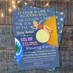 Solar Eclipse Viewing Party Funny Retro April 2024 Invitation