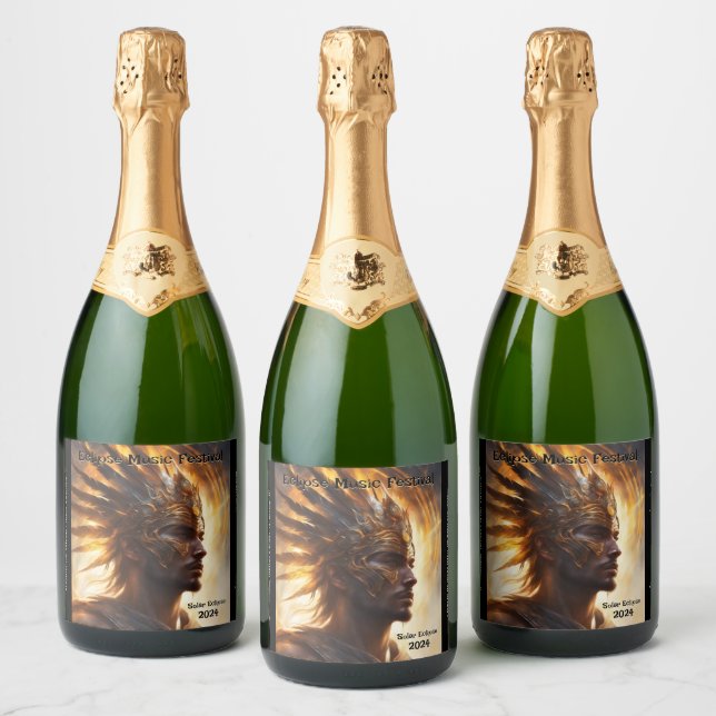 Solar Eclipse Warrior King Customize Set of 6 Sparkling Wine Label (Bottles)