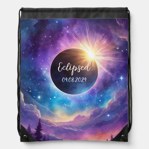 Solar Eclipse with a Purple Cosmic Celestial Sky Drawstring Bag