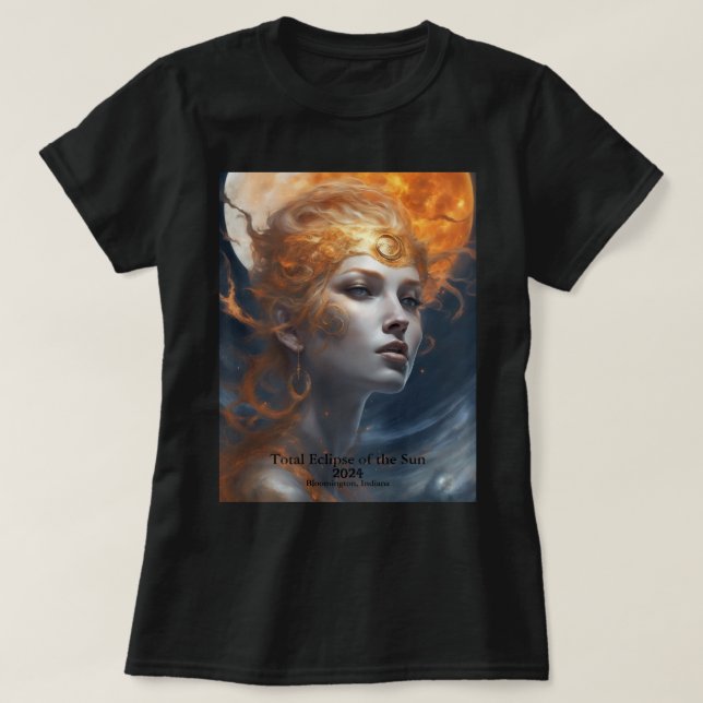 Solar Eclipse YOUR Name Text Fire Sun Goddess  T-Shirt (Design Front)
