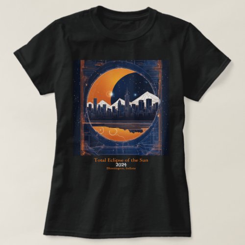 Solar Eclipse YOUR Text Cityscape Hills Blue 2024 T_Shirt