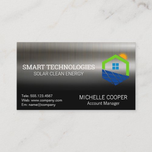 Solar Energy Power Logo  Metal Background Business Card