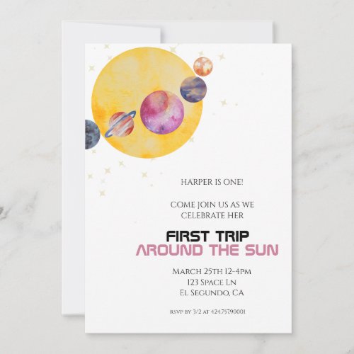 Solar First Trip Around the Sun Birthday Invite
