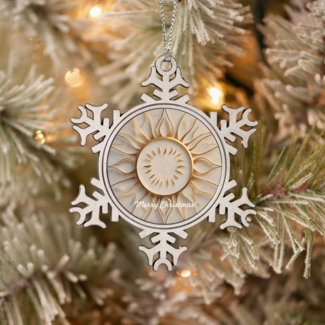 "Solar Flare Design" Snowflake Pewter Christmas Ornament (Tree)