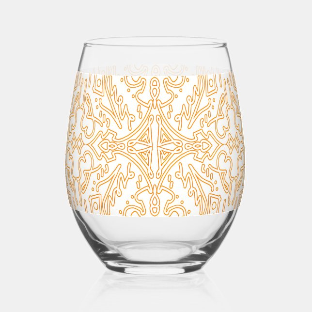 Solar Flare Gold Damask Phone / iPad case Stemless Wine Glass (Front)