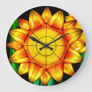 Solar Flare Sunflowers Large Clock